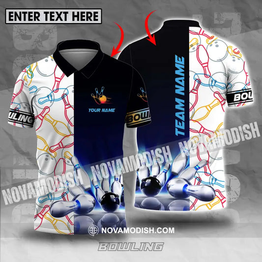 Unisex Shirt - Custom Name And Team Name Bowling Lover Shirt Dark Bowling Ball And Line Color Pins T-shirt