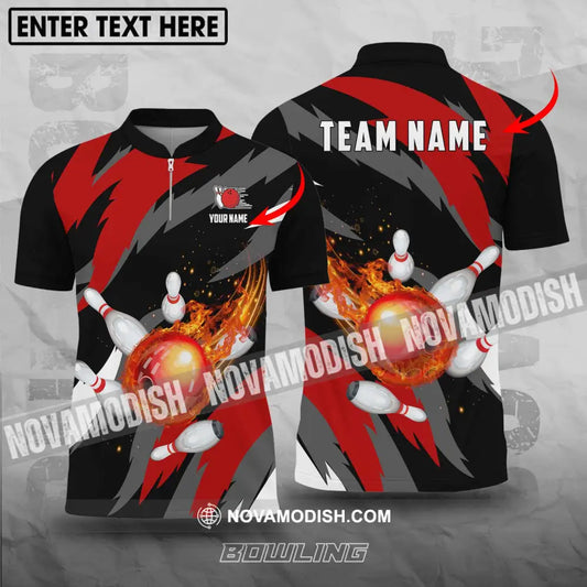 Unisex Shirt - Custom Name And Team Name Bowling Lover Shirt Fire Bowling Ball T-shirt