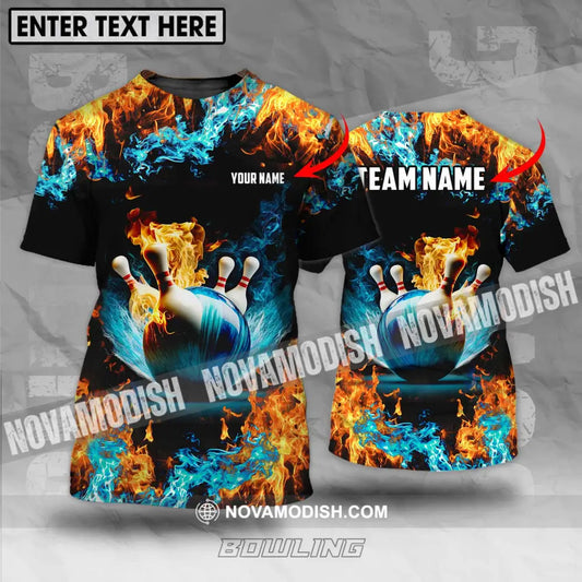 Unisex Shirt - Custom Name And Team Name Bowling Lover Shirt Fire And Water T-shirt
