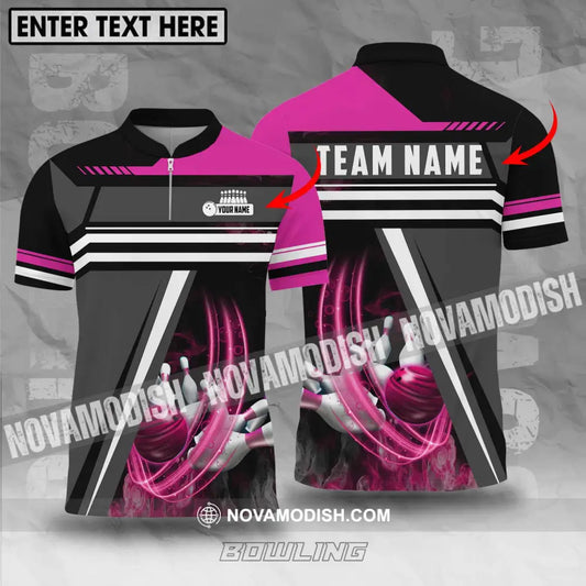 Unisex Shirt - Custom Name And Team Name Bowling Lover Shirt Pink Gray T-shirt