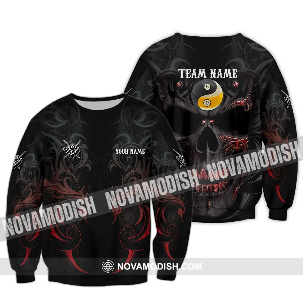 Unisex Shirt Custom Name And Team Bowling Polo Skull T-Shirt Hoodie Long Sleeve / S