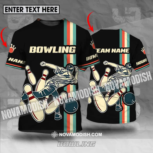 Unisex Shirt - Custom Name And Team Name Bowling Shirt Retro Color T-shirt