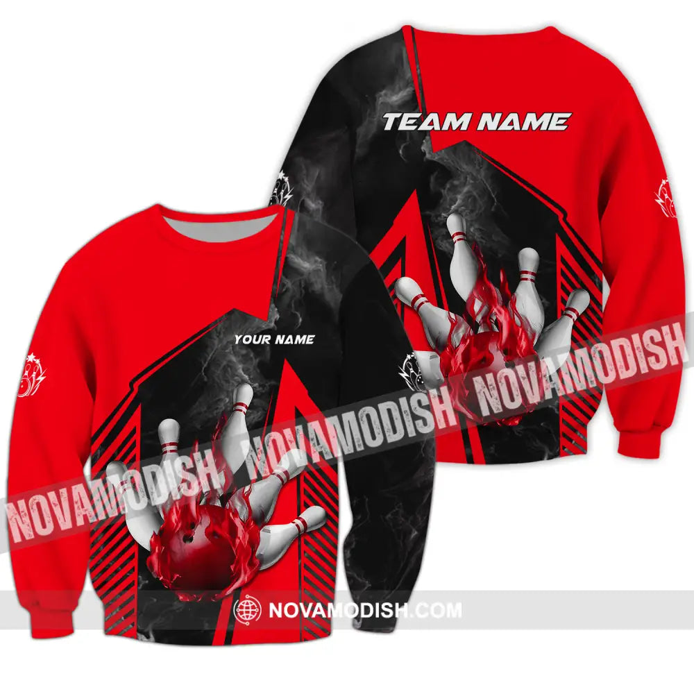 Unisex Shirt - Custom Name And Team Name Bowling Sport Shirt Red Ball Long Sleeve / S T-shirt