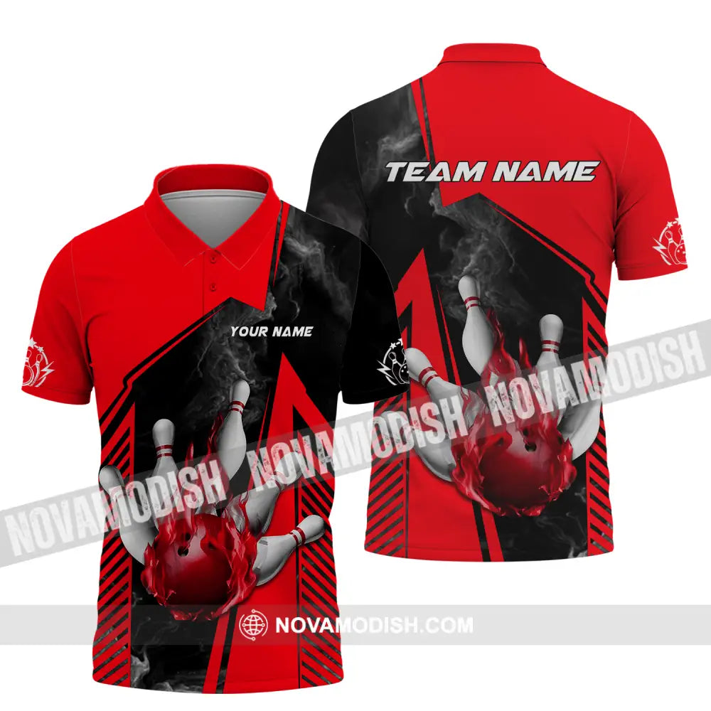 Unisex Shirt - Custom Name And Team Name Bowling Sport Shirt Red Ball Polo Shirt / S T-shirt