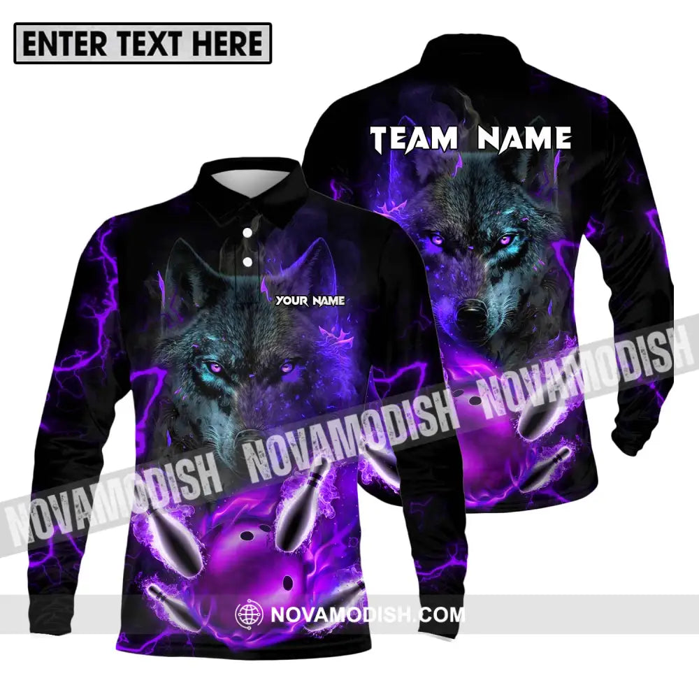 Unisex Shirt - Custom Name And Team Name Shirt Bowling Wolf Long Sleeve Polo / S T-shirt