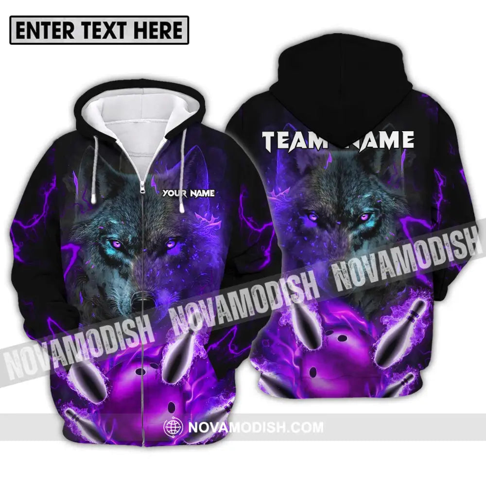 Unisex Shirt - Custom Name And Team Name Shirt Bowling Wolf Zipper Hoodie / S T-shirt