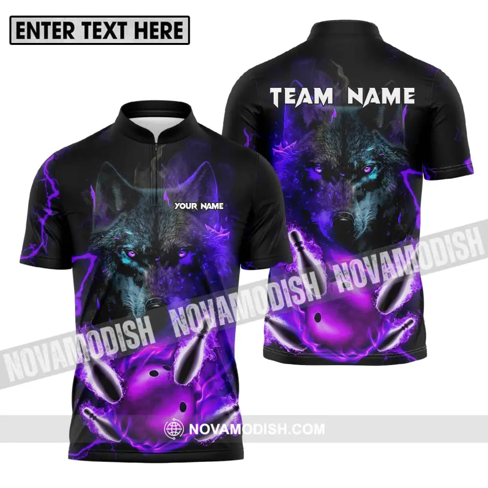 Unisex Shirt - Custom Name And Team Name Shirt Bowling Wolf Zipper Polo Shirt / S T-shirt