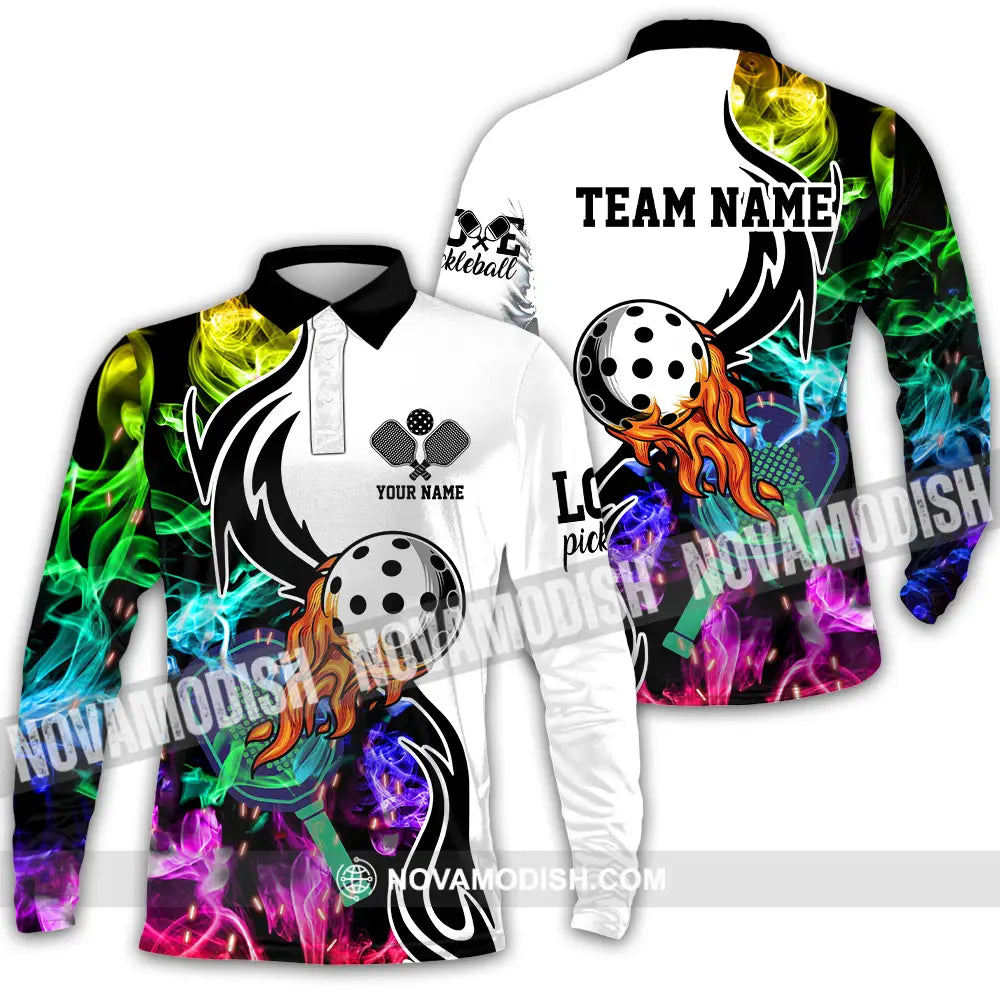 Unisex Shirt - Custom Name And Team Name Shirt Colorful Smoke Pickleball Long Sleeve Polo / S T-shirt