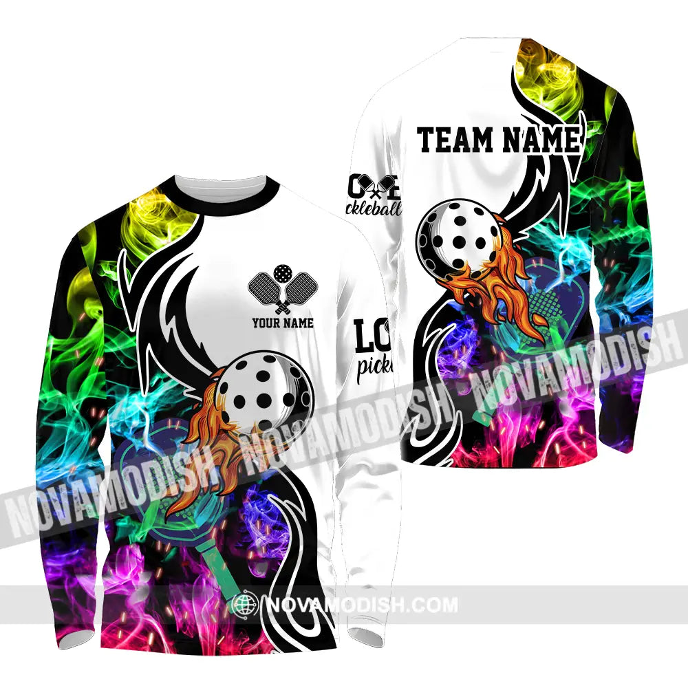 Unisex Shirt - Custom Name And Team Name Shirt Colorful Smoke Pickleball Long Sleeve Shirt / S T-shirt