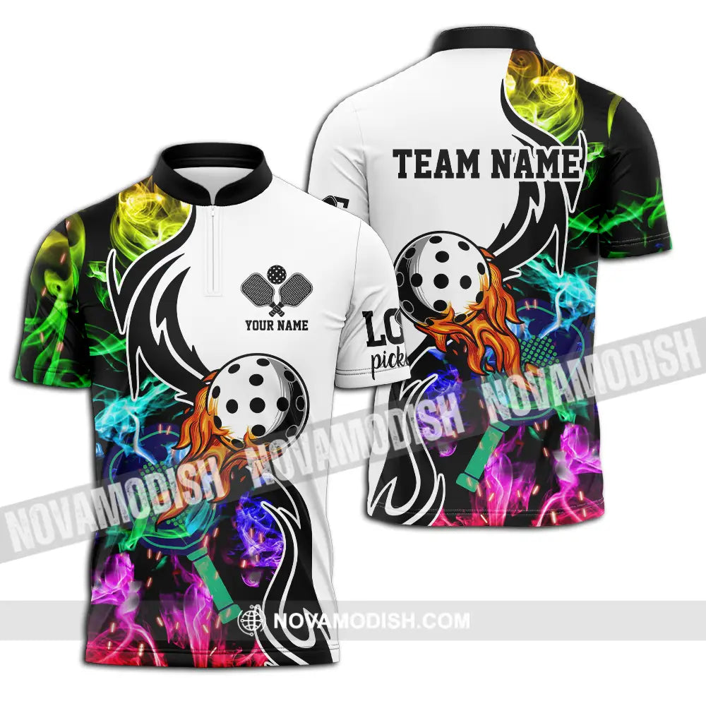 Unisex Shirt - Custom Name And Team Name Shirt Colorful Smoke Pickleball Zipper Polo Shirt / S T-shirt