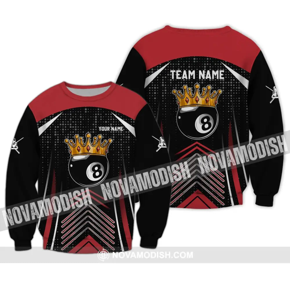 Unisex Shirt - Custom Name And Team Name Shirt - Crown Billiard Ball Number 8 Long Sleeve / S T-shirt