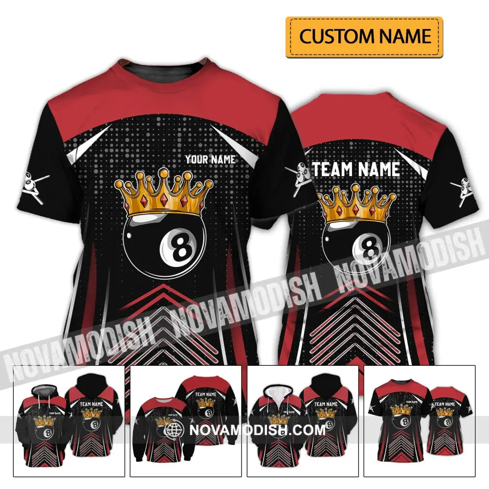 Unisex Shirt - Custom Name And Team Name Shirt - Crown Billiard Ball Number 8 T-shirt