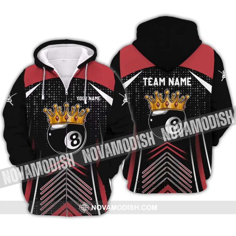 Unisex Shirt - Custom Name And Team Name Shirt - Crown Billiard Ball Number 8 Zipper Hoodie / S T-shirt