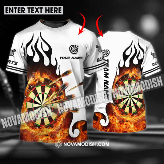 Unisex Shirt - Custom Name And Team Name Darts Shirt Fire Dartboard T-shirt