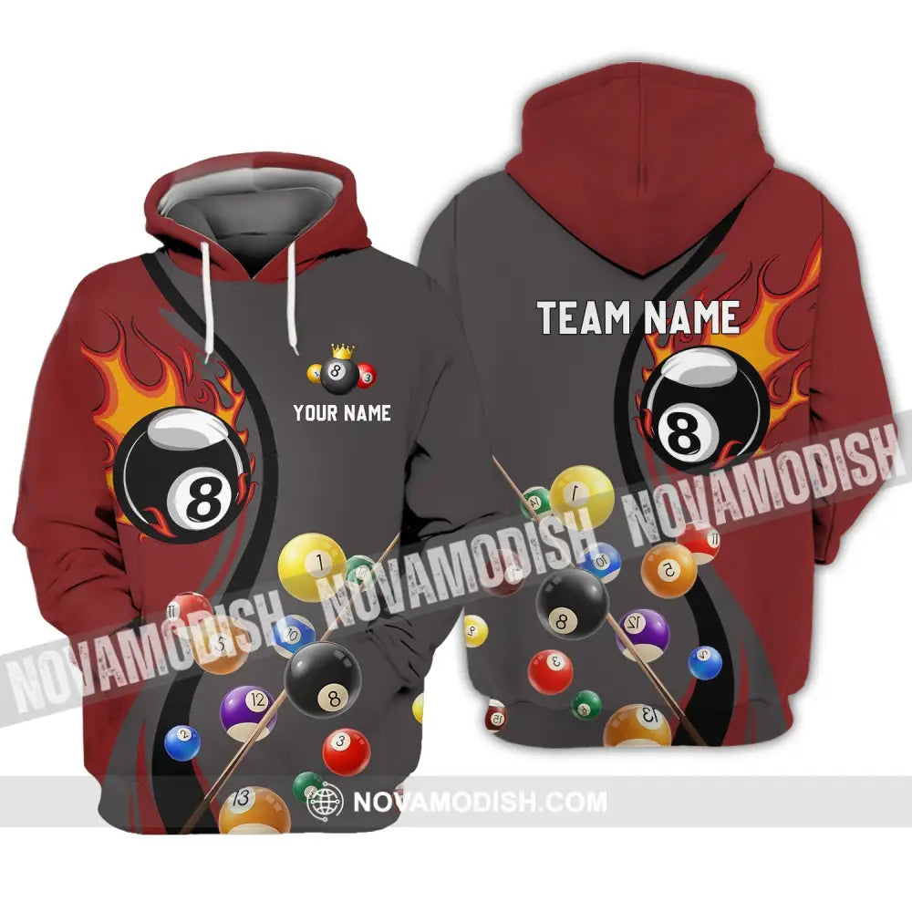 Unisex Shirt - Custom Name And Team Name Shirt - Fire Billiard Ball Shirt For Billiard Lover Hoodie / S T-shirt