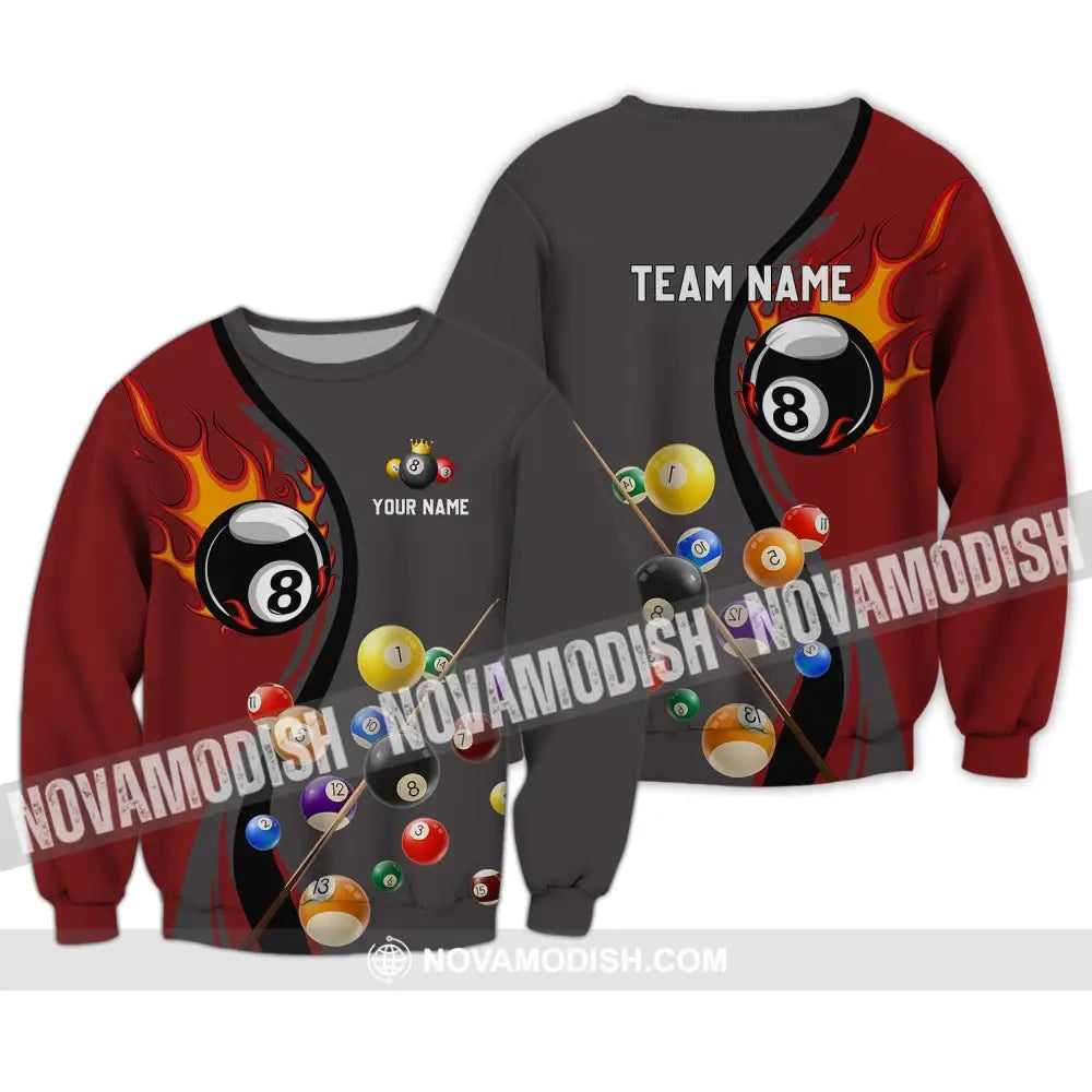 Unisex Shirt - Custom Name And Team Name Shirt - Fire Billiard Ball Shirt For Billiard Lover Long Sleeve / S T-shirt
