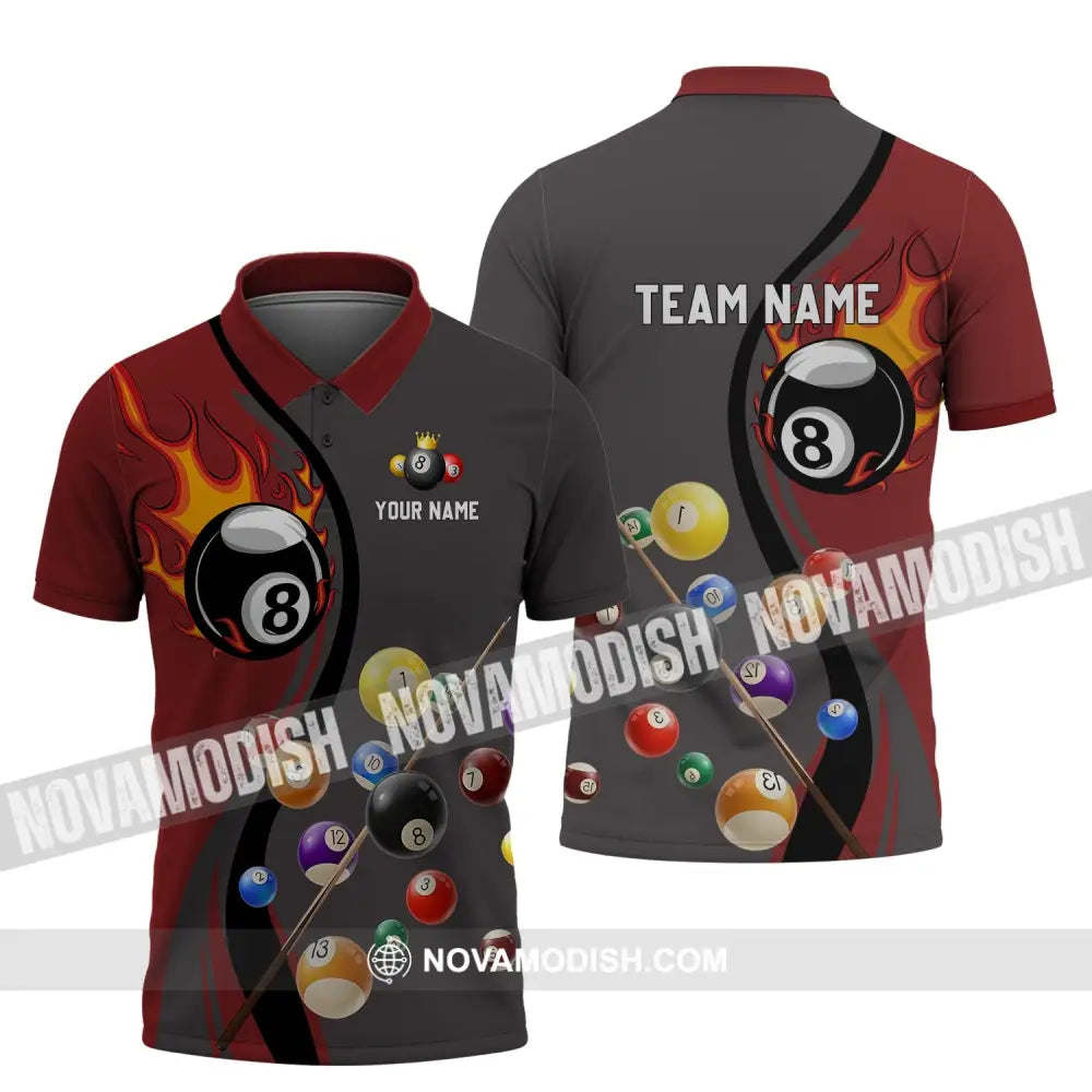 Unisex Shirt - Custom Name And Team Name Shirt - Fire Billiard Ball Shirt For Billiard Lover Polo Shirt / S T-shirt