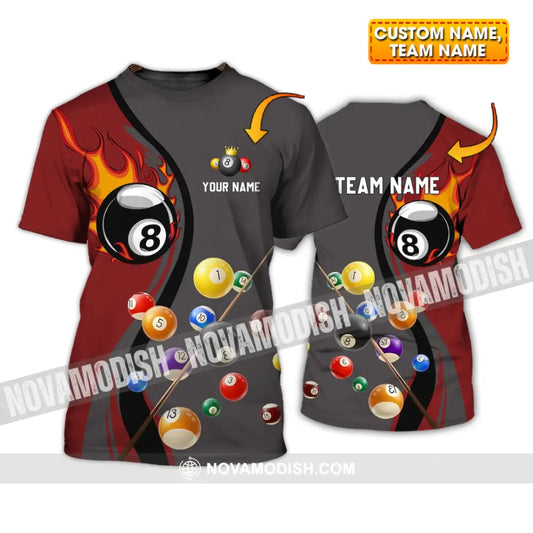 Unisex Shirt - Custom Name And Team Name Shirt - Fire Billiard Ball Shirt For Billiard Lover T-shirt