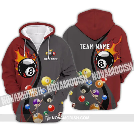 Unisex Shirt - Custom Name And Team Name Shirt - Fire Billiard Ball Shirt For Billiard Lover Zipper Hoodie / S T-shirt