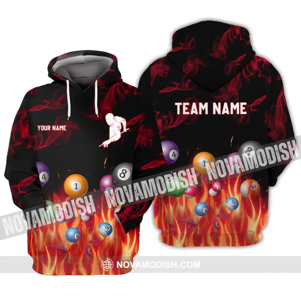 Unisex Shirt - Custom Name And Team Name Shirt - Fire Billiard Ball Hoodie / S T-shirt