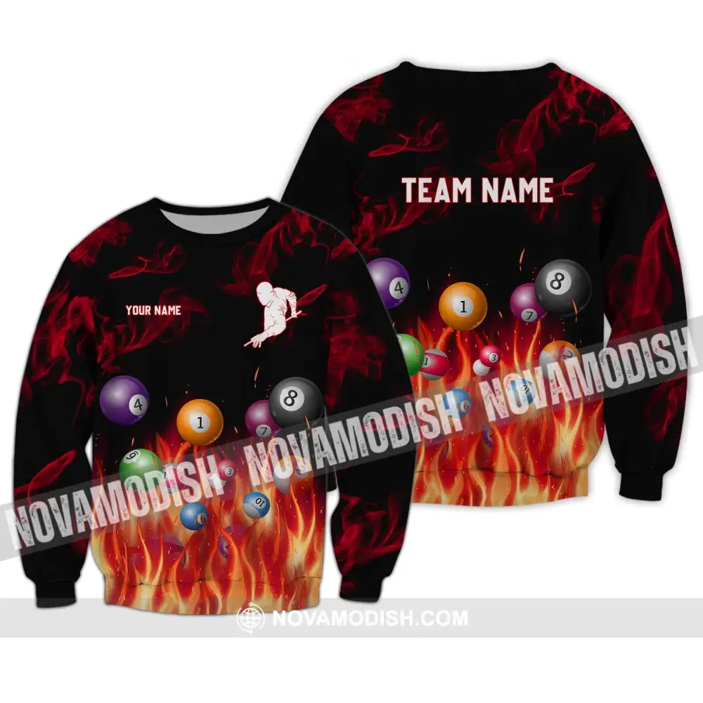 Unisex Shirt - Custom Name And Team Name Shirt - Fire Billiard Ball Long Sleeve / S T-shirt