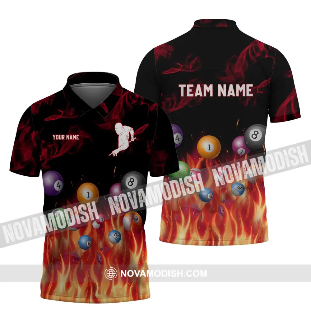 Unisex Shirt - Custom Name And Team Name Shirt - Fire Billiard Ball Polo Shirt / S T-shirt