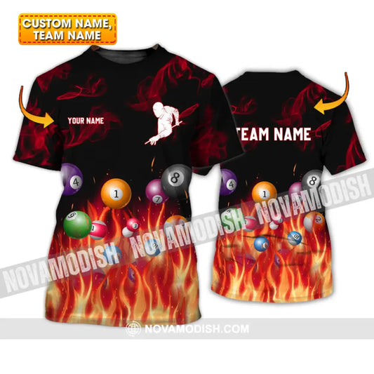 Unisex Shirt - Custom Name And Team Name Shirt - Fire Billiard Ball T-shirt