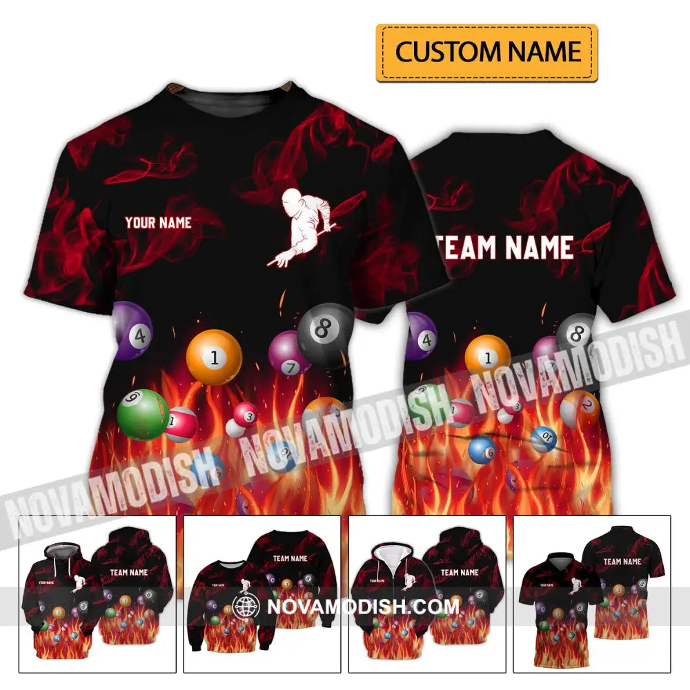 Unisex Shirt - Custom Name And Team Name Shirt - Fire Billiard Ball T-shirt