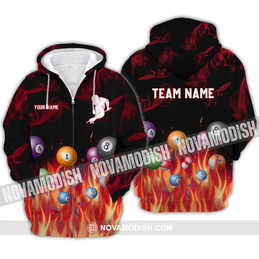 Unisex Shirt - Custom Name And Team Name Shirt - Fire Billiard Ball Zipper Hoodie / S T-shirt