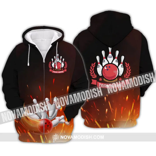 Unisex Shirt - Custom Name And Team Name Shirt -Fire Bowling Balls Zipper Hoodie / S T-shirt