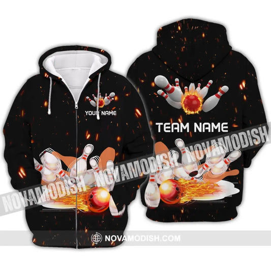 Unisex Shirt - Custom Name And Team Name Shirt - Fire Light Bowling Balls Zipper Hoodie / S T-shirt