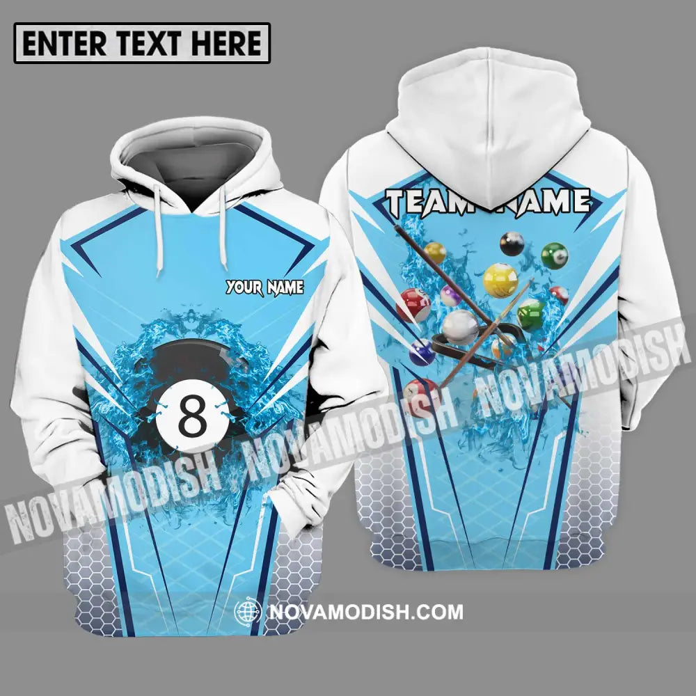 Unisex Shirt - Custom Name And Team Name Shirt For Billiard Lover White And Light Blue Hoodie / S T-shirt