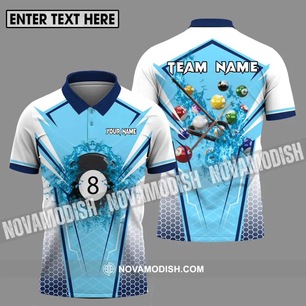 Unisex Shirt - Custom Name And Team Name Shirt For Billiard Lover White And Light Blue Polo Shirt / S T-shirt