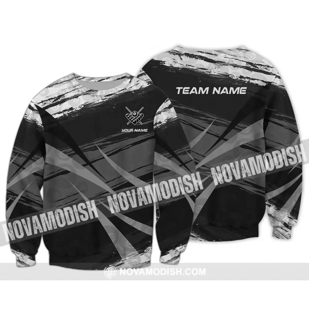 Unisex Shirt - Custom Name And Team Name Shirt Gray Black Scratches Billiard Shirt Long Sleeve / S T-shirt