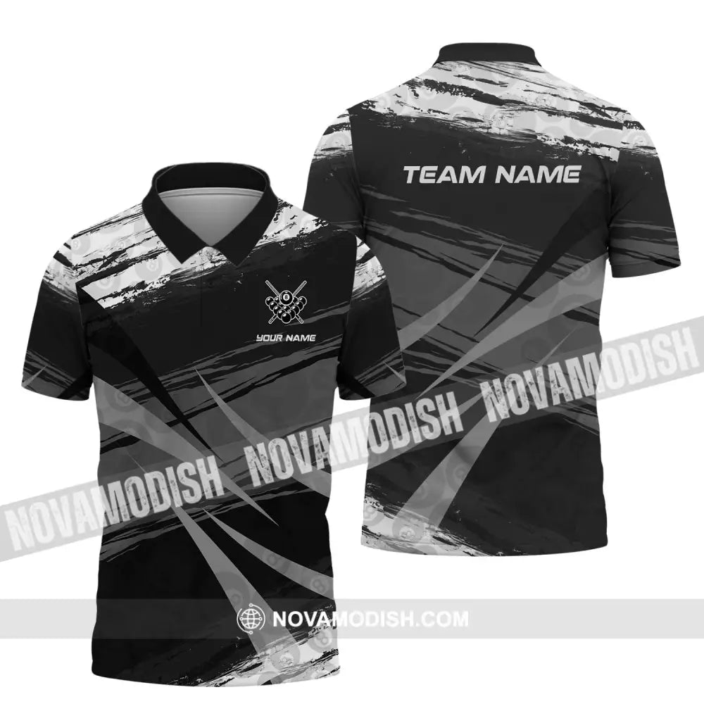 Unisex Shirt - Custom Name And Team Name Shirt Gray Black Scratches Billiard Shirt Polo Shirt / S T-shirt