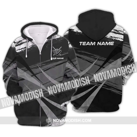 Unisex Shirt - Custom Name And Team Name Shirt Gray Black Scratches Billiard Shirt Zipper Hoodie / S T-shirt