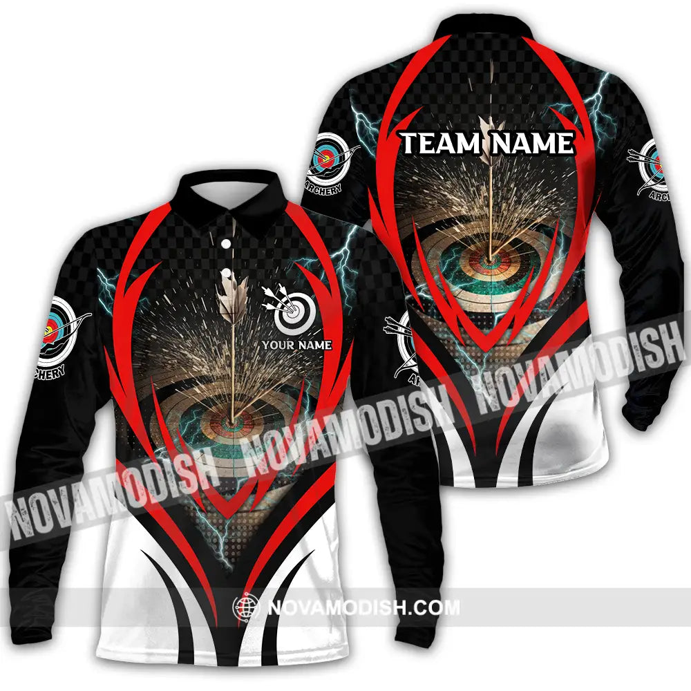 Unisex Shirt - Custom Name And Team Name On Target Archery Shirt Long Sleeve Polo / S T-shirt