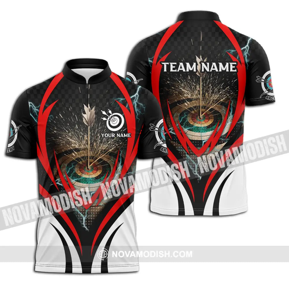 Unisex Shirt - Custom Name And Team Name On Target Archery Shirt Zipper Polo Shirt / S T-shirt