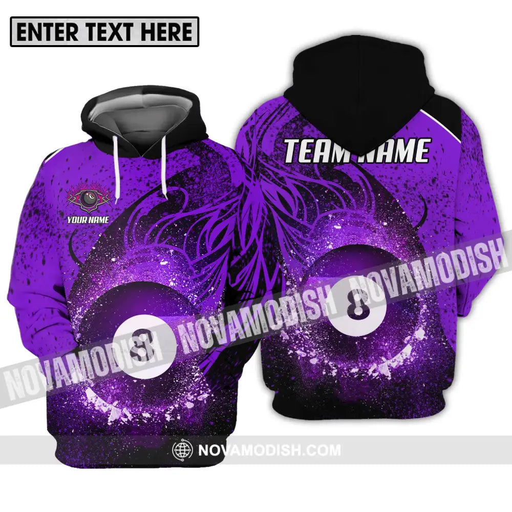 Unisex Shirt - Custom Name And Team Name Shirt Purple Billiard 8 Hoodie / S T-shirt