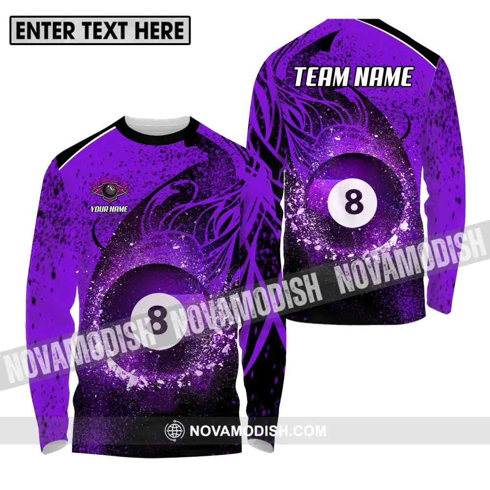 Unisex Shirt - Custom Name And Team Name Shirt Purple Billiard 8 Long Sleeve Shirt / S T-shirt