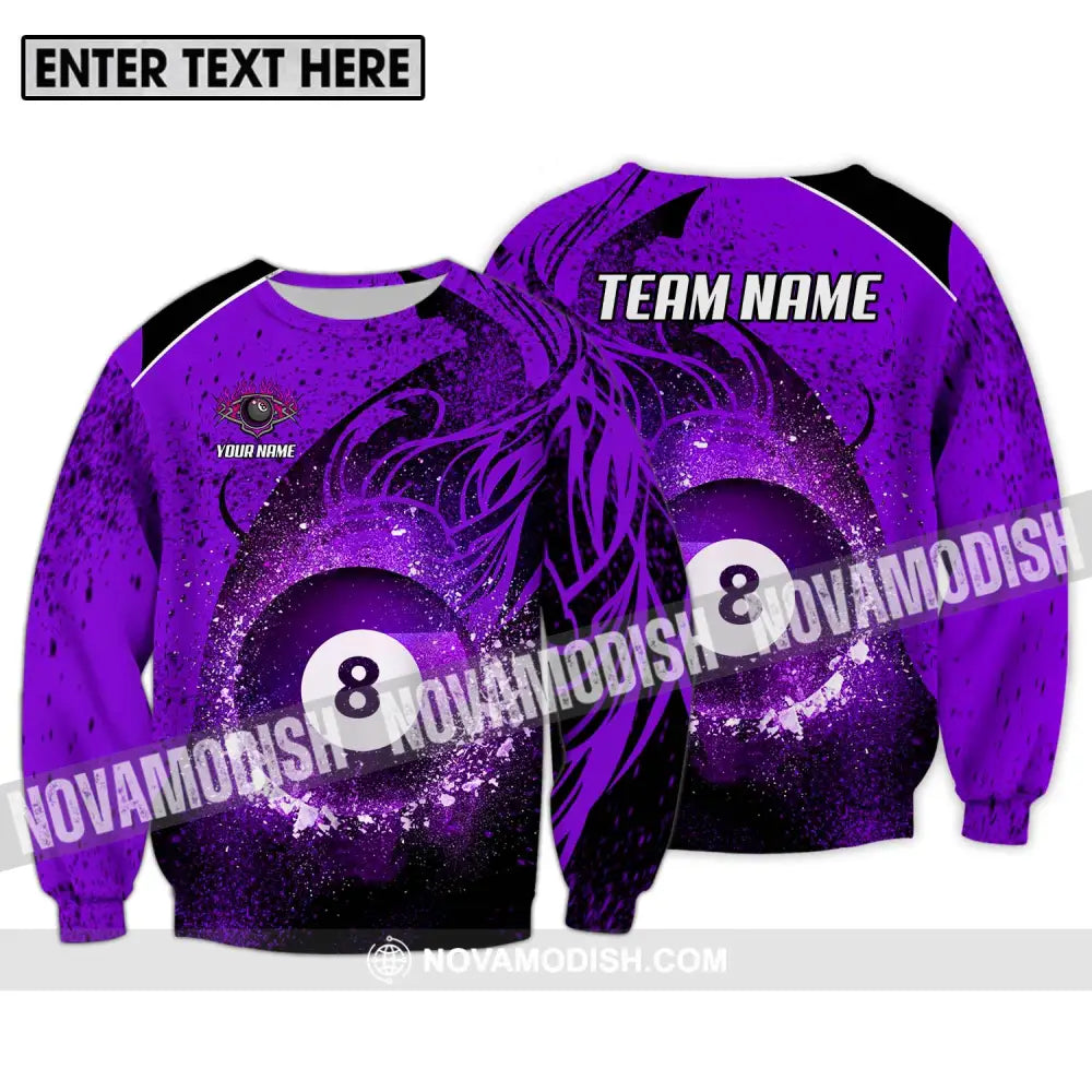Unisex Shirt - Custom Name And Team Name Shirt Purple Billiard 8 Long Sleeve / S T-shirt