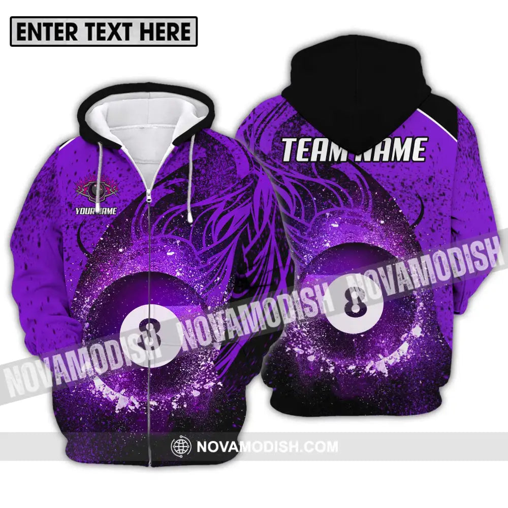 Unisex Shirt - Custom Name And Team Name Shirt Purple Billiard 8 Zipper Hoodie / S T-shirt