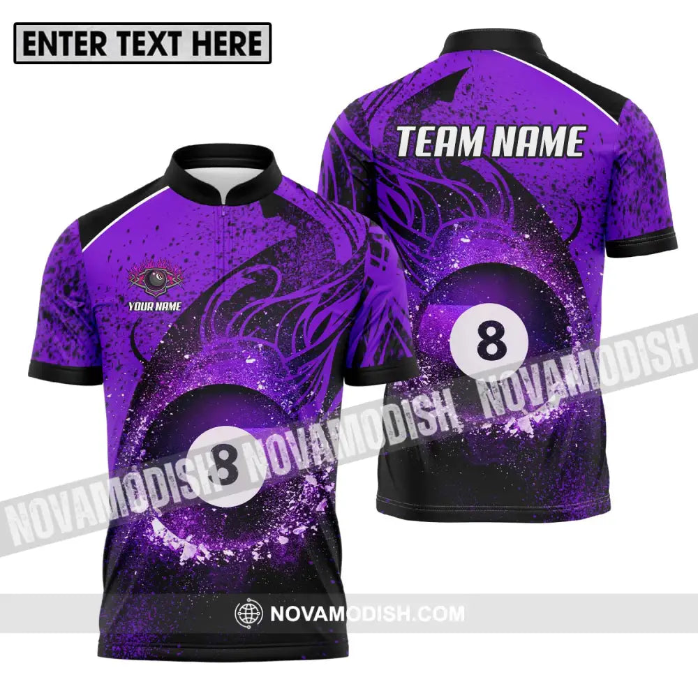 Unisex Shirt - Custom Name And Team Name Shirt Purple Billiard 8 Zipper Polo Shirt / S T-shirt