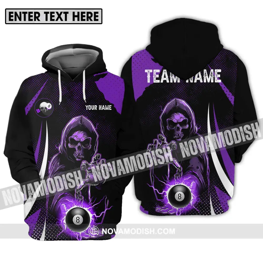 Unisex Shirt - Custom Name And Team Name Shirt Purple Billiard Skull No 8 Hoodie / S T-shirt