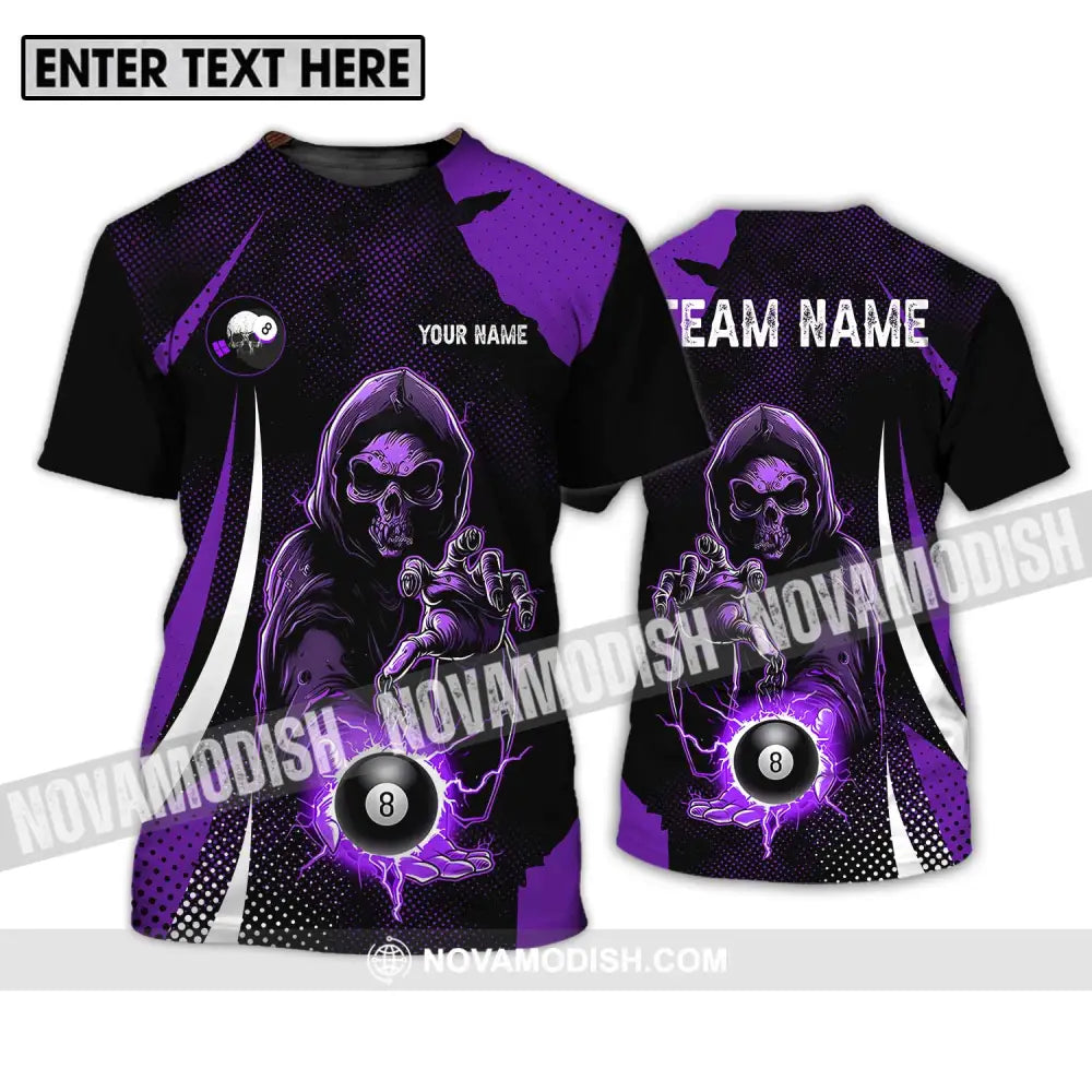 Unisex Shirt - Custom Name And Team Name Shirt Purple Billiard Skull No 8 T-Shirt / S T-shirt