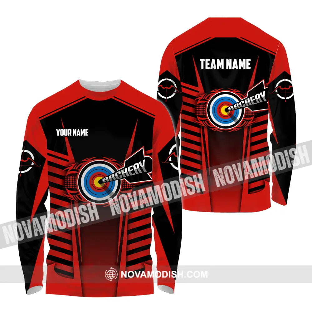Unisex Shirt - Custom Name And Team Name Shirt Red Archery Long Sleeve Shirt / S T-shirt