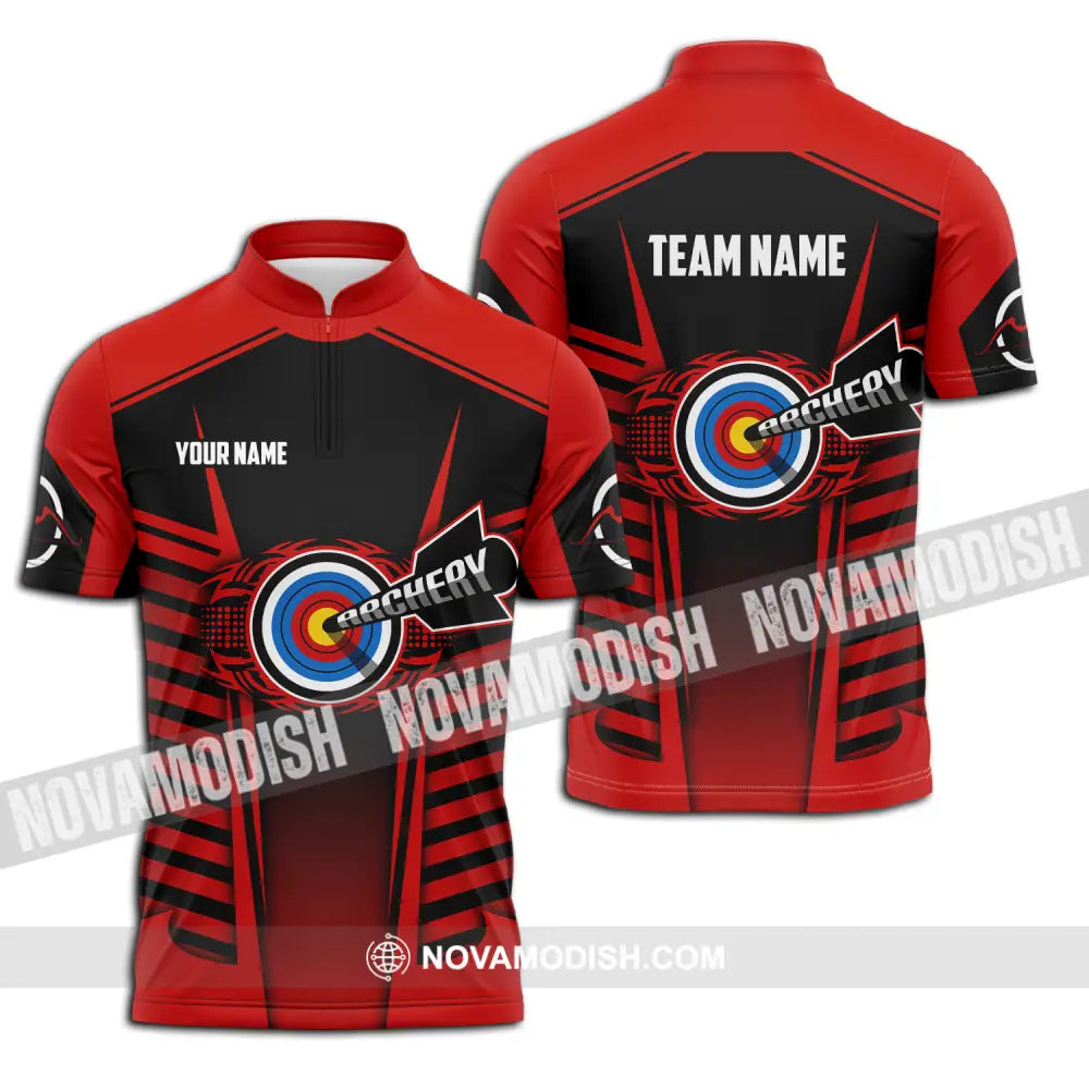 Unisex Shirt - Custom Name And Team Name Shirt Red Archery Zipper Polo Shirt / S T-shirt