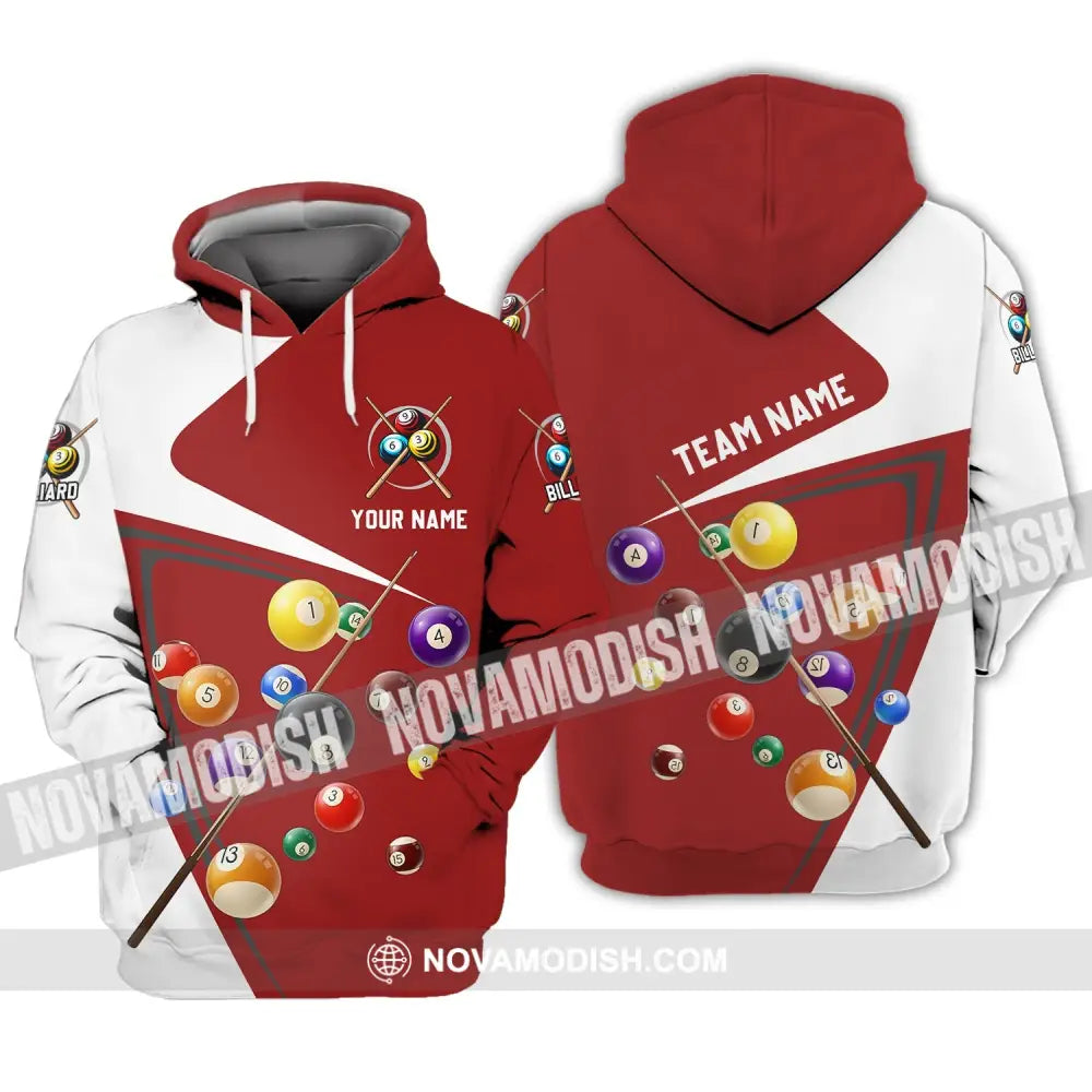Unisex Shirt - Custom Name And Team Name Shirt - Red And White Shirt For Billiard Lover Hoodie / S T-shirt