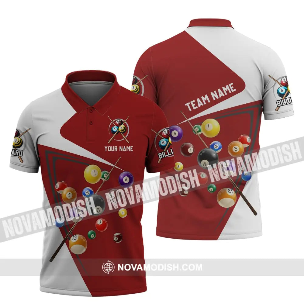 Unisex Shirt - Custom Name And Team Name Shirt - Red And White Shirt For Billiard Lover Polo Shirt / S T-shirt