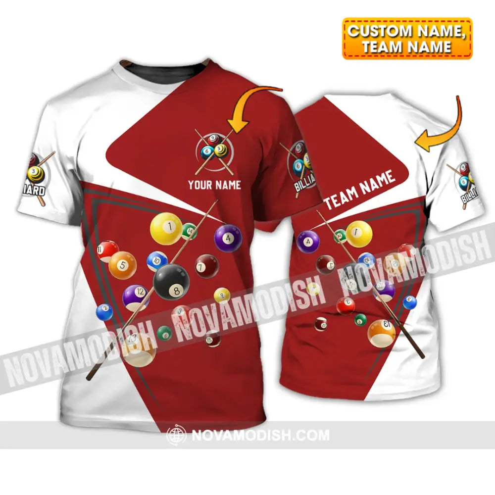 Unisex Shirt - Custom Name And Team Name Shirt - Red And White Shirt For Billiard Lover T-shirt